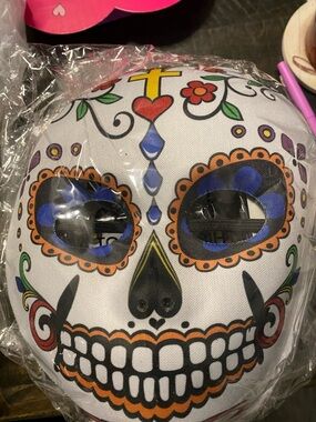 5 Colorful Sugar Skull Costume Mask - white with Bright Floral Accents M220
